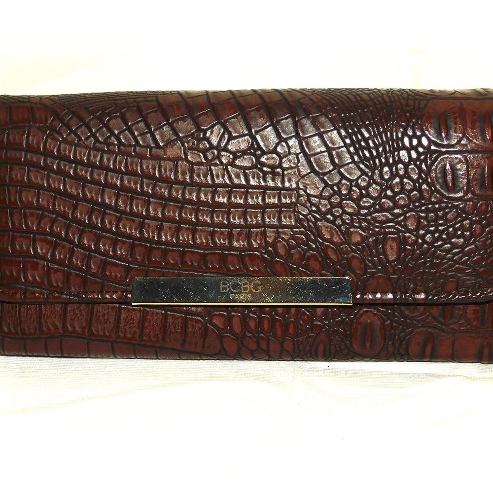 BCBG Paris Dark Brown Croc-Embossed Wallet Clutch